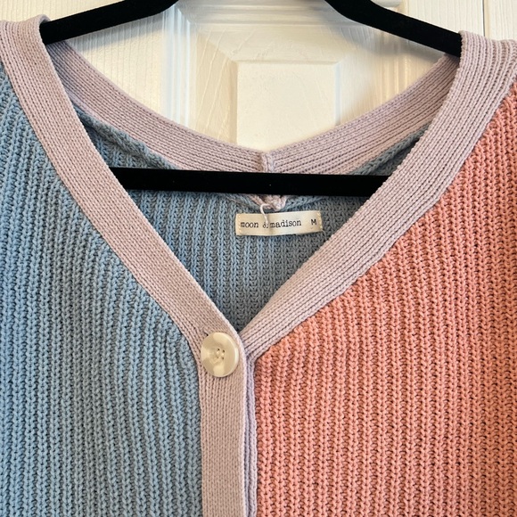 Colorblock Light Pink, Blue and Purple Cardigan Sweater - Picture 2 of 3